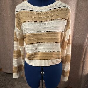 Sage Tan and Cream Striped Women's Sweater
